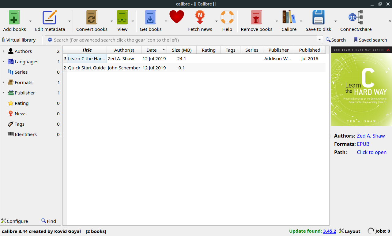 A screenshot of Calibre
